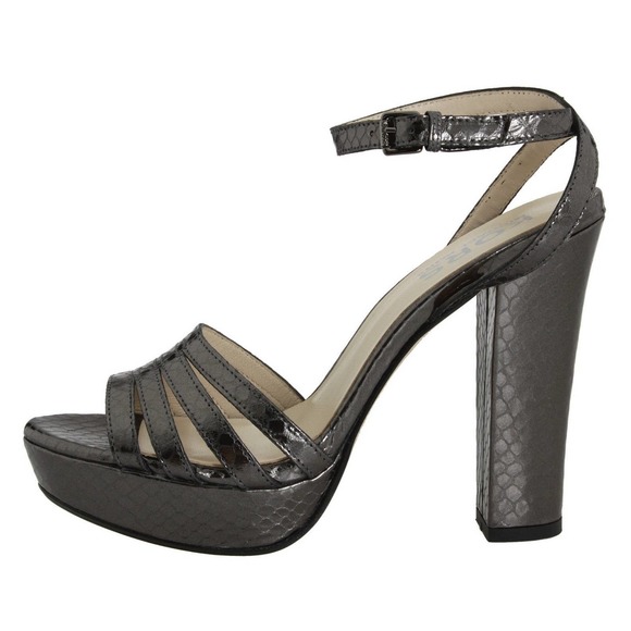 KORS Michael Kors ISABELLA Strappy Platform Pump Heel Gunmetal/Snake 6/8.5 New - Picture 3 of 7
